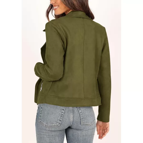 PRETTYGARDEN Womens Winter Moto Jacket Faux Suede Long Sleeve Zip Up Pockets Short Coat Y2K Fall Fashion Dressy OuterwearArmy Green