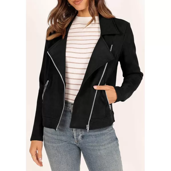 PRETTYGARDEN Womens Winter Moto Jacket Faux Suede Long Sleeve Zip Up Pockets Short Coat Y2K Fall Fashion Dressy OuterwearBlack
