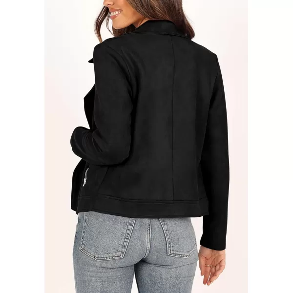 PRETTYGARDEN Womens Winter Moto Jacket Faux Suede Long Sleeve Zip Up Pockets Short Coat Y2K Fall Fashion Dressy OuterwearBlack