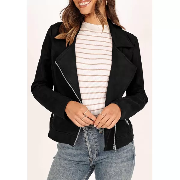 PRETTYGARDEN Womens Winter Moto Jacket Faux Suede Long Sleeve Zip Up Pockets Short Coat Y2K Fall Fashion Dressy OuterwearBlack