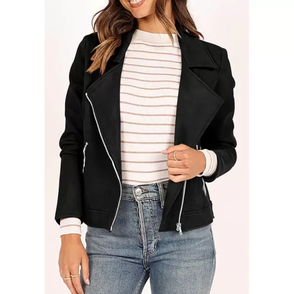 PRETTYGARDEN Womens Winter Moto Jacket Faux Suede Long Sleeve Zip Up Pockets Short Coat Y2K Fall Fashion Dressy OuterwearBlack