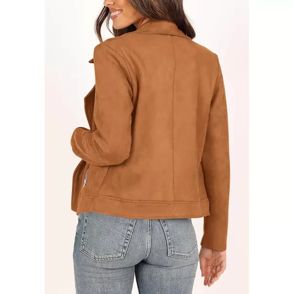 PRETTYGARDEN Womens Winter Moto Jacket Faux Suede Long Sleeve Zip Up Pockets Short Coat Y2K Fall Fashion Dressy OuterwearBrown