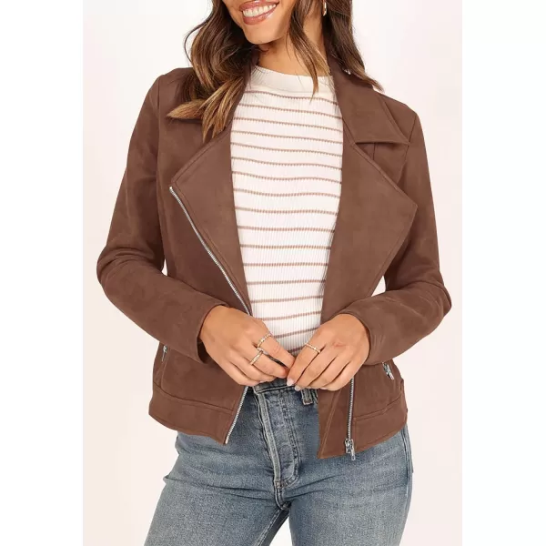 PRETTYGARDEN Womens Winter Moto Jacket Faux Suede Long Sleeve Zip Up Pockets Short Coat Y2K Fall Fashion Dressy OuterwearCoffee