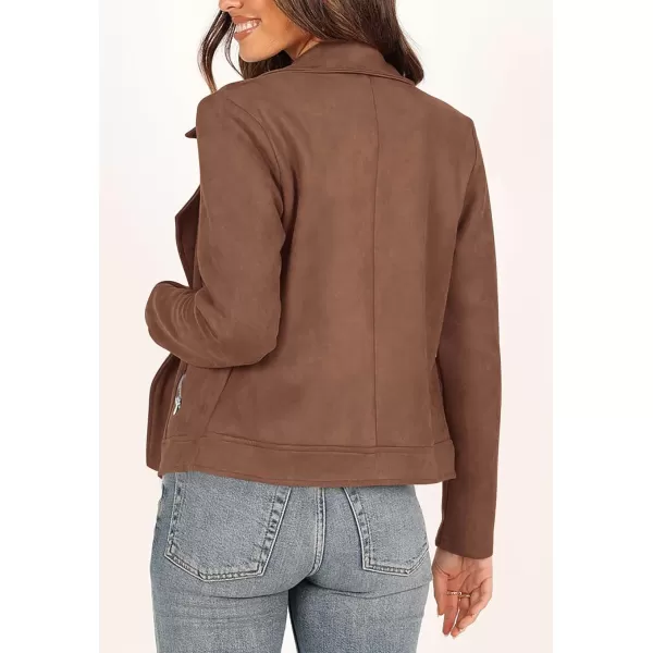 PRETTYGARDEN Womens Winter Moto Jacket Faux Suede Long Sleeve Zip Up Pockets Short Coat Y2K Fall Fashion Dressy OuterwearCoffee