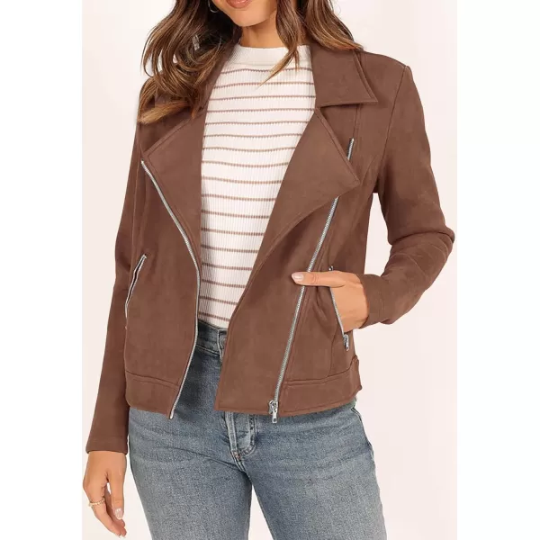 PRETTYGARDEN Womens Winter Moto Jacket Faux Suede Long Sleeve Zip Up Pockets Short Coat Y2K Fall Fashion Dressy OuterwearCoffee