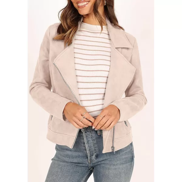 PRETTYGARDEN Womens Winter Moto Jacket Faux Suede Long Sleeve Zip Up Pockets Short Coat Y2K Fall Fashion Dressy OuterwearLight Apricot