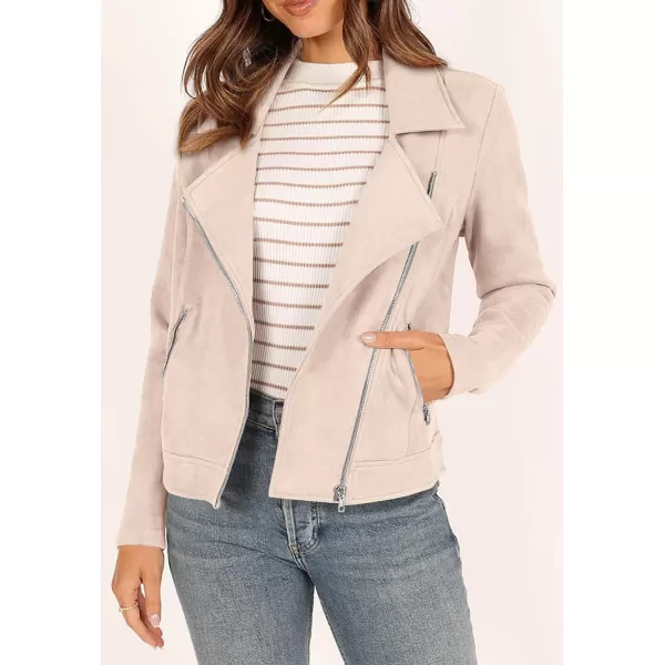 PRETTYGARDEN Womens Winter Moto Jacket Faux Suede Long Sleeve Zip Up Pockets Short Coat Y2K Fall Fashion Dressy OuterwearLight Apricot