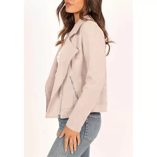 PRETTYGARDEN Womens Winter Moto Jacket Faux Suede Long Sleeve Zip Up Pockets Short Coat Y2K Fall Fashion Dressy OuterwearLight Apricot