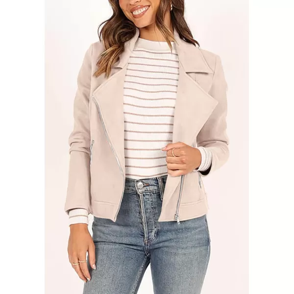PRETTYGARDEN Womens Winter Moto Jacket Faux Suede Long Sleeve Zip Up Pockets Short Coat Y2K Fall Fashion Dressy OuterwearLight Apricot