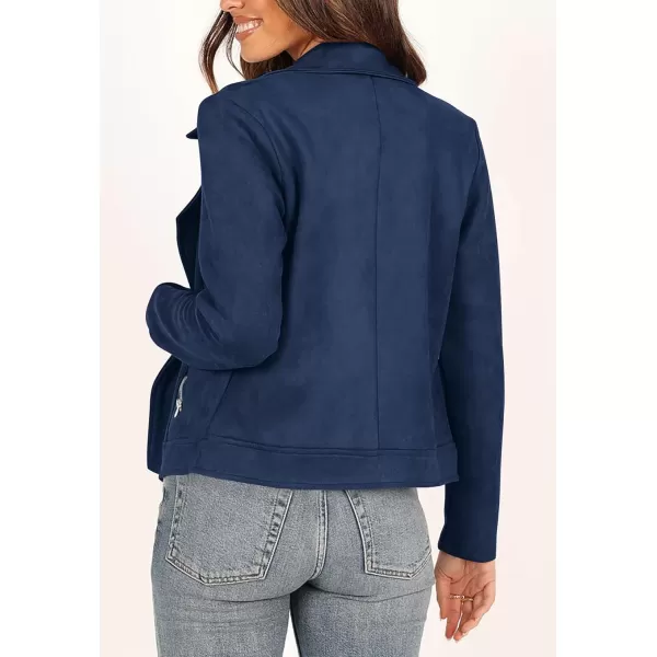 PRETTYGARDEN Womens Winter Moto Jacket Faux Suede Long Sleeve Zip Up Pockets Short Coat Y2K Fall Fashion Dressy OuterwearNavy