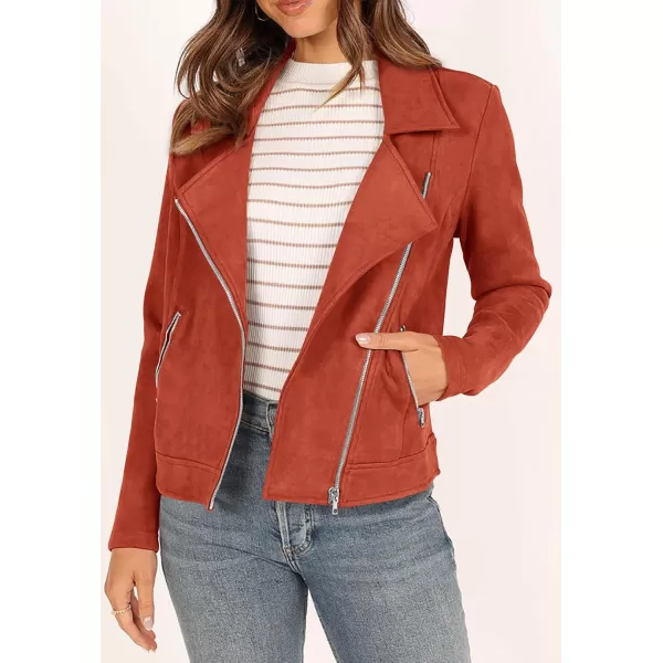 PRETTYGARDEN Womens Winter Moto Jacket Faux Suede Long Sleeve Zip Up Pockets Short Coat Y2K Fall Fashion Dressy OuterwearRust Red