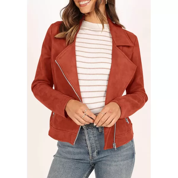 PRETTYGARDEN Womens Winter Moto Jacket Faux Suede Long Sleeve Zip Up Pockets Short Coat Y2K Fall Fashion Dressy OuterwearRust Red