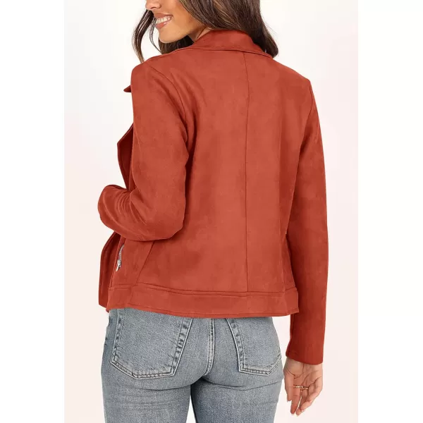 PRETTYGARDEN Womens Winter Moto Jacket Faux Suede Long Sleeve Zip Up Pockets Short Coat Y2K Fall Fashion Dressy OuterwearRust Red