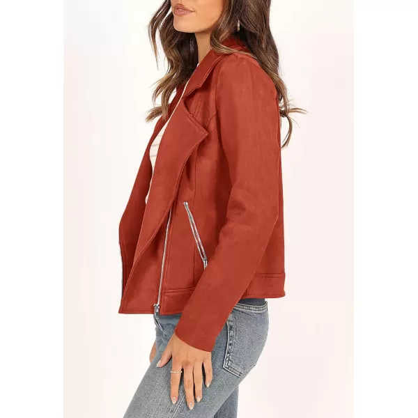 PRETTYGARDEN Womens Winter Moto Jacket Faux Suede Long Sleeve Zip Up Pockets Short Coat Y2K Fall Fashion Dressy OuterwearRust Red