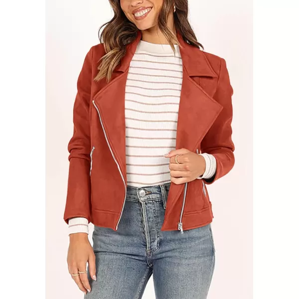 PRETTYGARDEN Womens Winter Moto Jacket Faux Suede Long Sleeve Zip Up Pockets Short Coat Y2K Fall Fashion Dressy OuterwearRust Red
