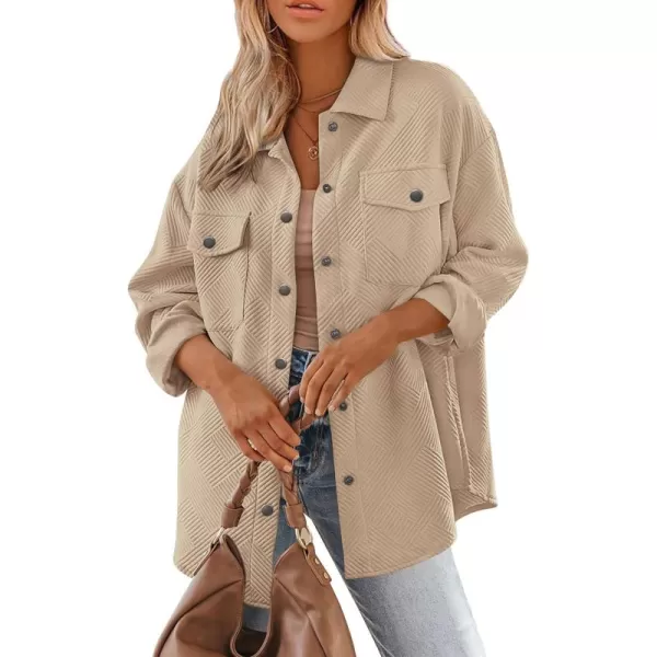 PRETTYGARDEN Womens 2024 Button Down Shacket Jackets Fall Clothes Collared Long Sleeve Textured Loose Casual Fashion ShirtsApricot