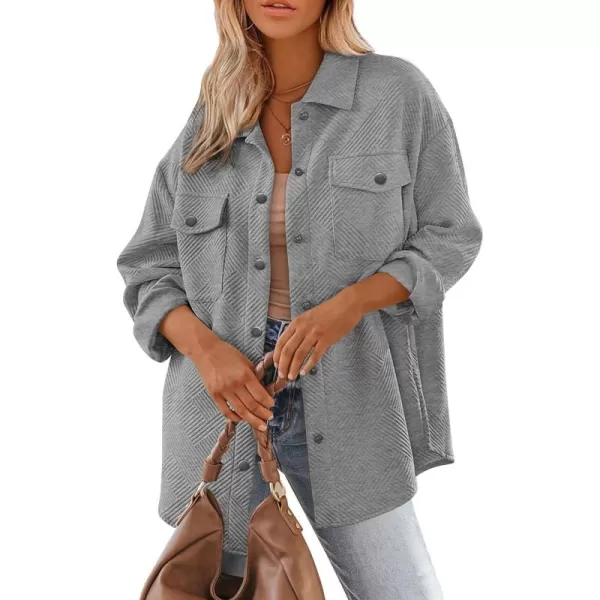 PRETTYGARDEN Womens 2024 Button Down Shacket Jackets Fall Clothes Collared Long Sleeve Textured Loose Casual Fashion ShirtsGrey