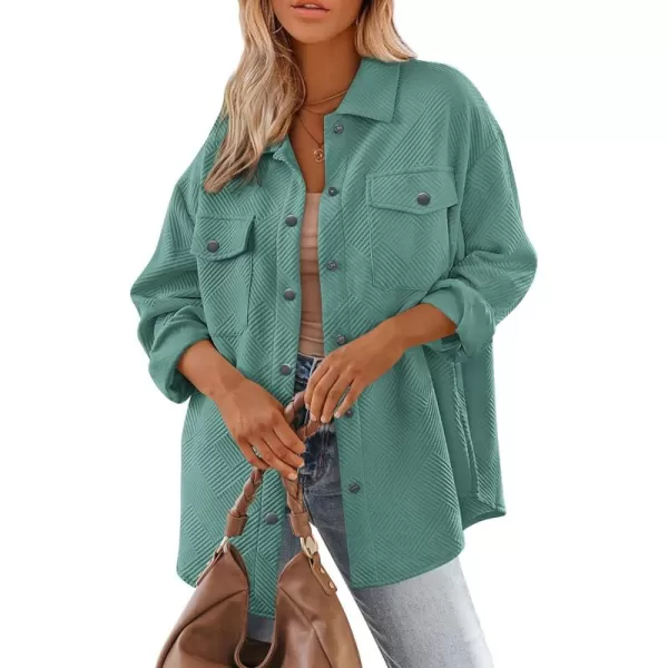 PRETTYGARDEN Womens 2024 Button Down Shacket Jackets Fall Clothes Collared Long Sleeve Textured Loose Casual Fashion ShirtsGrey Green
