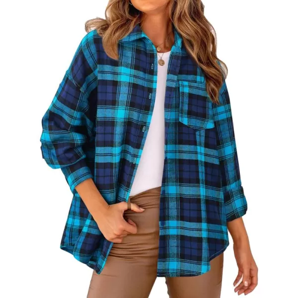 PRETTYGARDEN Womens Fall Button Down Plaid Shirts Collared Long Sleeve Loose Fit Cotton Casual Going Out Tops BlousesPlaid Blue