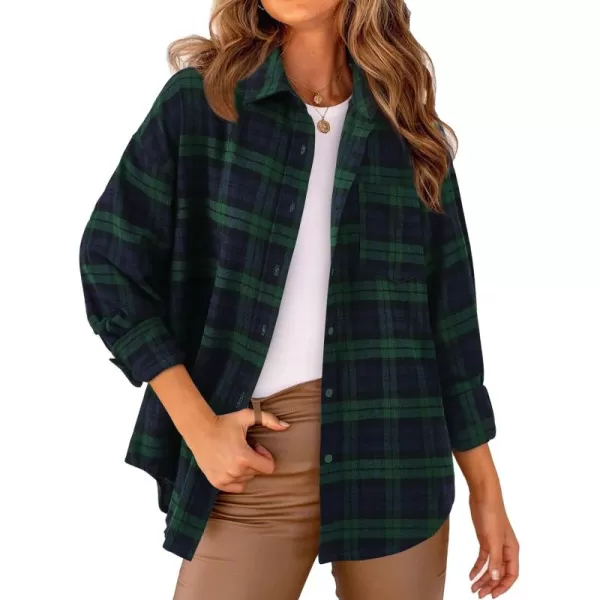 PRETTYGARDEN Womens Fall Button Down Plaid Shirts Collared Long Sleeve Loose Fit Cotton Casual Going Out Tops BlousesPlaid Green