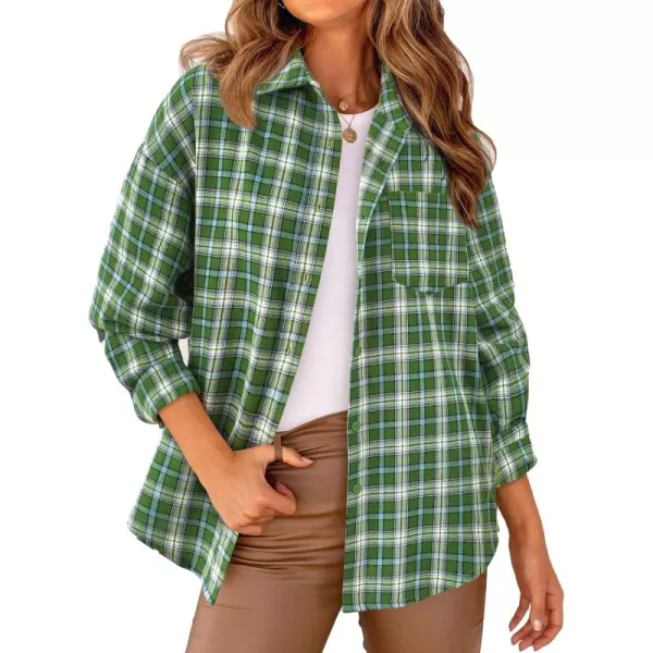 PRETTYGARDEN Womens Fall Button Down Plaid Shirts Collared Long Sleeve Loose Fit Cotton Casual Going Out Tops BlousesPlaid Sage Green