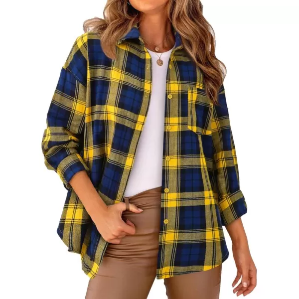 PRETTYGARDEN Womens Fall Button Down Plaid Shirts Collared Long Sleeve Loose Fit Cotton Casual Going Out Tops BlousesPlaid Yellow