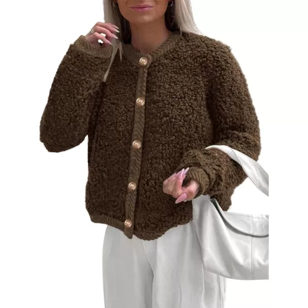 PRETTYGARDEN Womens Faux Fur Shearling Coat Fuzzy Fleece Button Up Trendy Fall Winter Cropped Jackets OuterwearCoffee
