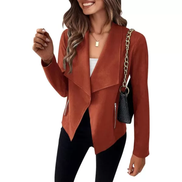 PRETTYGARDEN Womens Faux Suede Jackets 2024 Fall Clothes Long Sleeve Open Front Cropped Coat OutwearRust Red