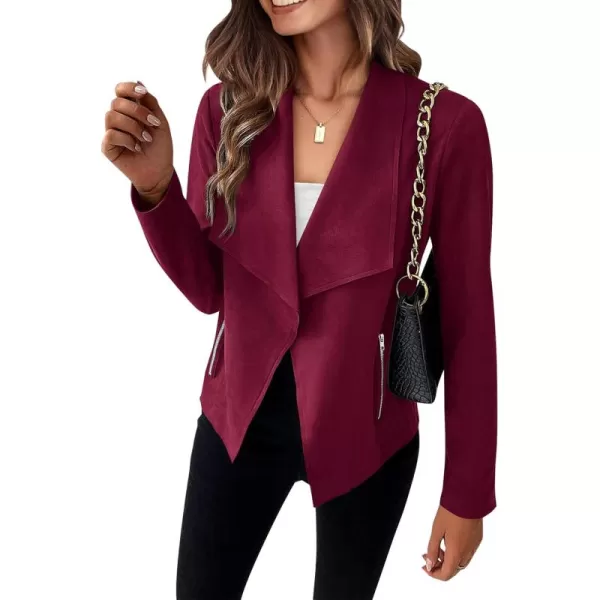 PRETTYGARDEN Womens Faux Suede Jackets 2024 Fall Clothes Long Sleeve Open Front Cropped Coat OutwearWine Red