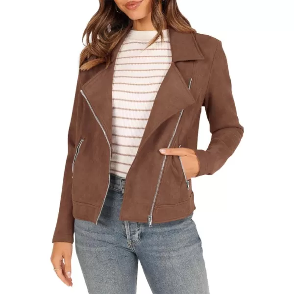 PRETTYGARDEN Womens Winter Moto Jacket Faux Suede Long Sleeve Zip Up Pockets Short Coat Y2K Fall Fashion Dressy OuterwearCoffee