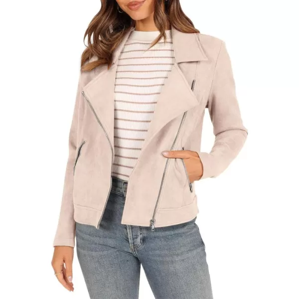 PRETTYGARDEN Womens Winter Moto Jacket Faux Suede Long Sleeve Zip Up Pockets Short Coat Y2K Fall Fashion Dressy OuterwearLight Apricot