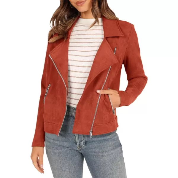 PRETTYGARDEN Womens Winter Moto Jacket Faux Suede Long Sleeve Zip Up Pockets Short Coat Y2K Fall Fashion Dressy OuterwearRust Red
