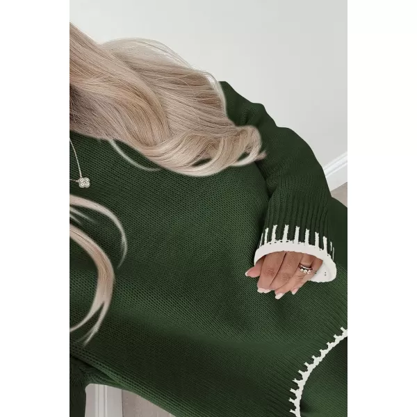 PRETTYGARDEN Womens 2 Piece Knit Sweater Outfit Casual Long Sleeve Pullover Wide Leg Pants Tracksuit Loungewear SetDark Green