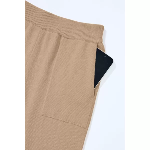 PRETTYGARDEN Womens 2 Piece Knit Sweater Outfit Casual Long Sleeve Pullover Wide Leg Pants Tracksuit Loungewear SetKhaki