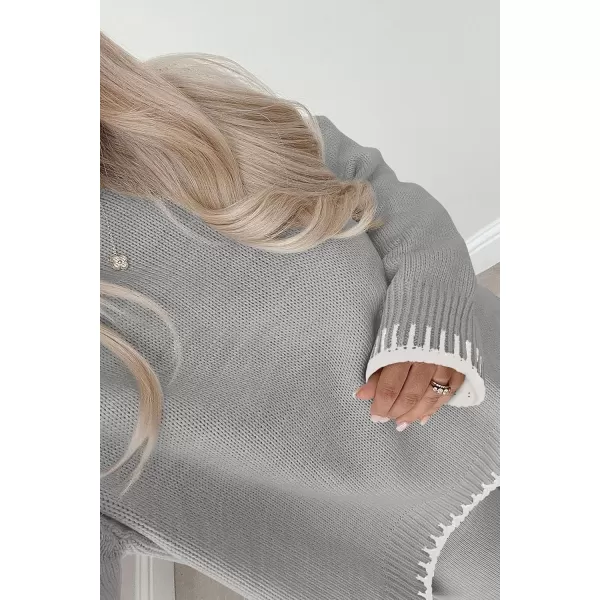 PRETTYGARDEN Womens 2 Piece Knit Sweater Outfit Casual Long Sleeve Pullover Wide Leg Pants Tracksuit Loungewear SetLight Grey