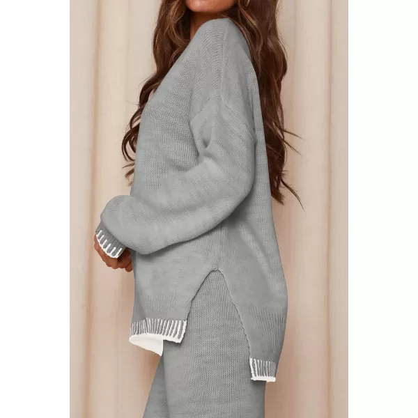 PRETTYGARDEN Womens 2 Piece Knit Sweater Outfit Casual Long Sleeve Pullover Wide Leg Pants Tracksuit Loungewear SetLight Grey