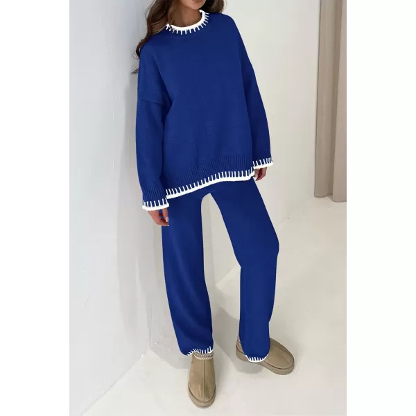 PRETTYGARDEN Womens 2 Piece Knit Sweater Outfit Casual Long Sleeve Pullover Wide Leg Pants Tracksuit Loungewear SetRoyal Blue