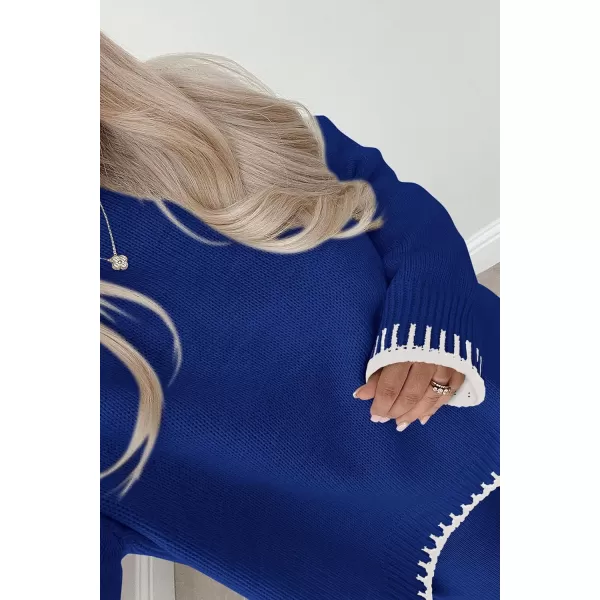 PRETTYGARDEN Womens 2 Piece Knit Sweater Outfit Casual Long Sleeve Pullover Wide Leg Pants Tracksuit Loungewear SetRoyal Blue