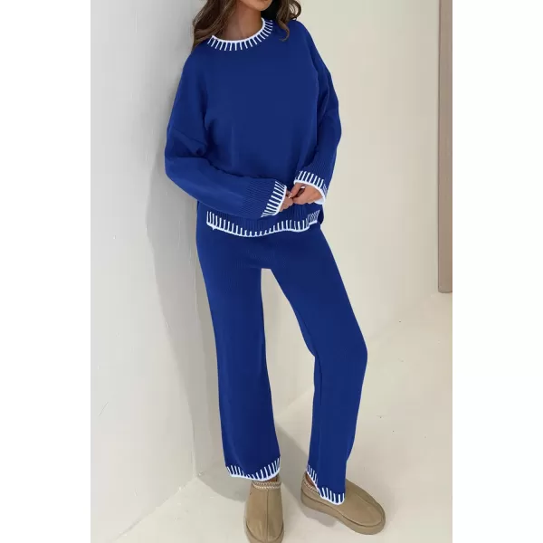 PRETTYGARDEN Womens 2 Piece Knit Sweater Outfit Casual Long Sleeve Pullover Wide Leg Pants Tracksuit Loungewear SetRoyal Blue