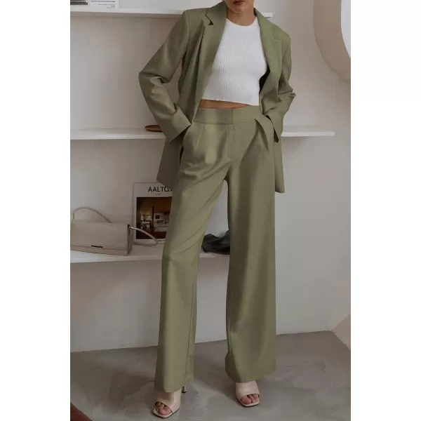 PRETTYGARDEN Womens 2024 Fall Two Piece Outfits Blazer Jacket and Wide Leg Pants Pockets Business Casual Suit SetsArmy Green