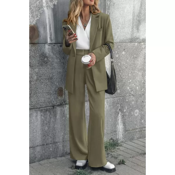 PRETTYGARDEN Womens 2024 Fall Two Piece Outfits Blazer Jacket and Wide Leg Pants Pockets Business Casual Suit SetsArmy Green