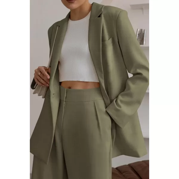 PRETTYGARDEN Womens 2024 Fall Two Piece Outfits Blazer Jacket and Wide Leg Pants Pockets Business Casual Suit SetsArmy Green