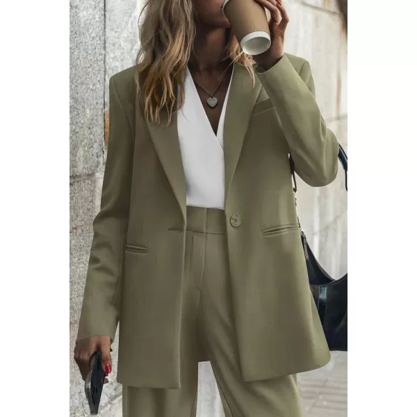 PRETTYGARDEN Womens 2024 Fall Two Piece Outfits Blazer Jacket and Wide Leg Pants Pockets Business Casual Suit SetsArmy Green