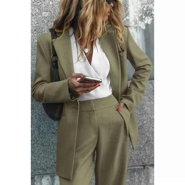 PRETTYGARDEN Womens 2024 Fall Two Piece Outfits Blazer Jacket and Wide Leg Pants Pockets Business Casual Suit SetsArmy Green