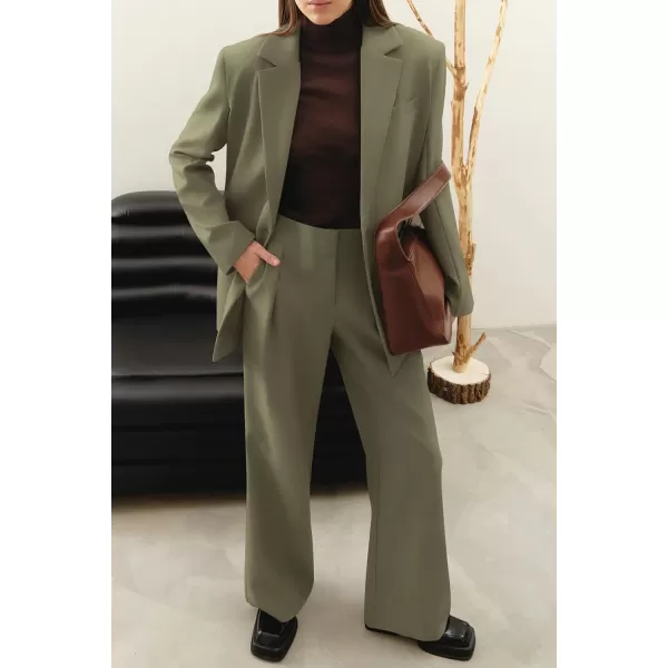 PRETTYGARDEN Womens 2024 Fall Two Piece Outfits Blazer Jacket and Wide Leg Pants Pockets Business Casual Suit SetsArmy Green