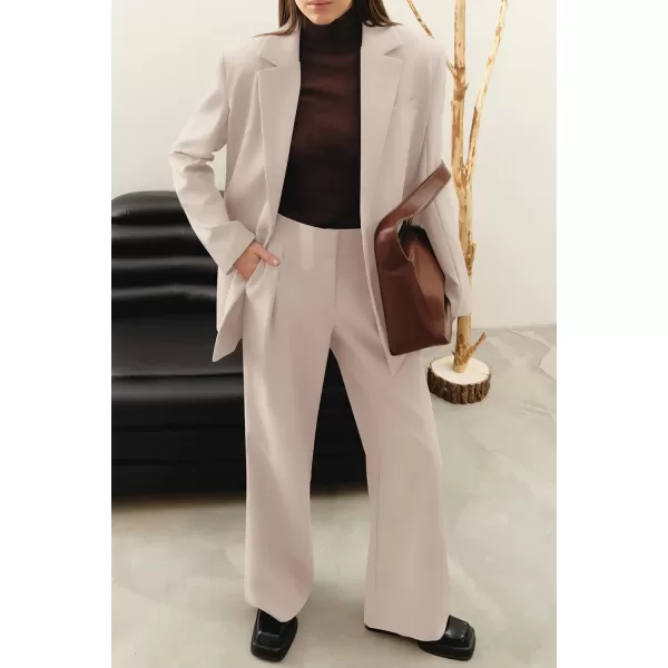 PRETTYGARDEN Womens 2024 Fall Two Piece Outfits Blazer Jacket and Wide Leg Pants Pockets Business Casual Suit SetsBeige
