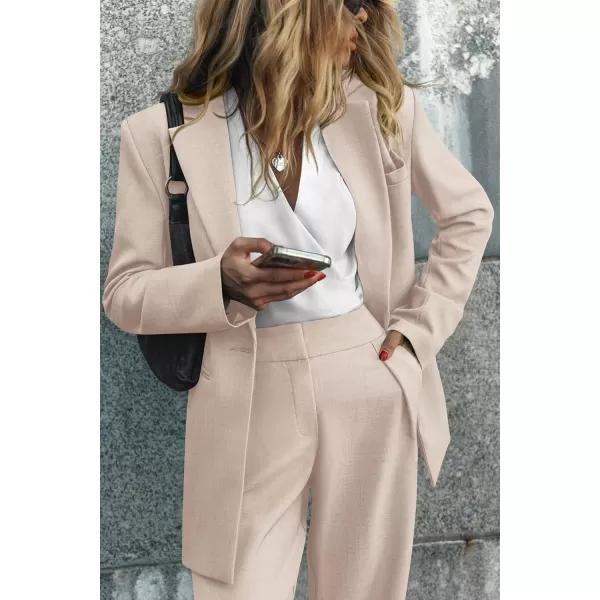 PRETTYGARDEN Womens 2024 Fall Two Piece Outfits Blazer Jacket and Wide Leg Pants Pockets Business Casual Suit SetsBeige