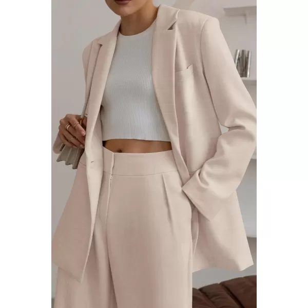 PRETTYGARDEN Womens 2024 Fall Two Piece Outfits Blazer Jacket and Wide Leg Pants Pockets Business Casual Suit SetsBeige