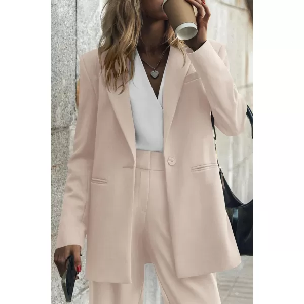PRETTYGARDEN Womens 2024 Fall Two Piece Outfits Blazer Jacket and Wide Leg Pants Pockets Business Casual Suit SetsBeige