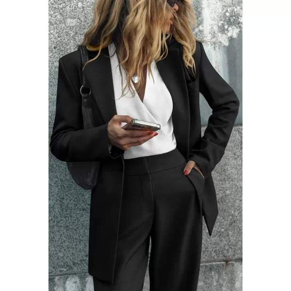 PRETTYGARDEN Womens 2024 Fall Two Piece Outfits Blazer Jacket and Wide Leg Pants Pockets Business Casual Suit SetsBlack